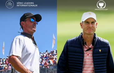 Mike Weir et Jim Furyk sur la tribune à la Chambre de commerce du Montréal métropolitain